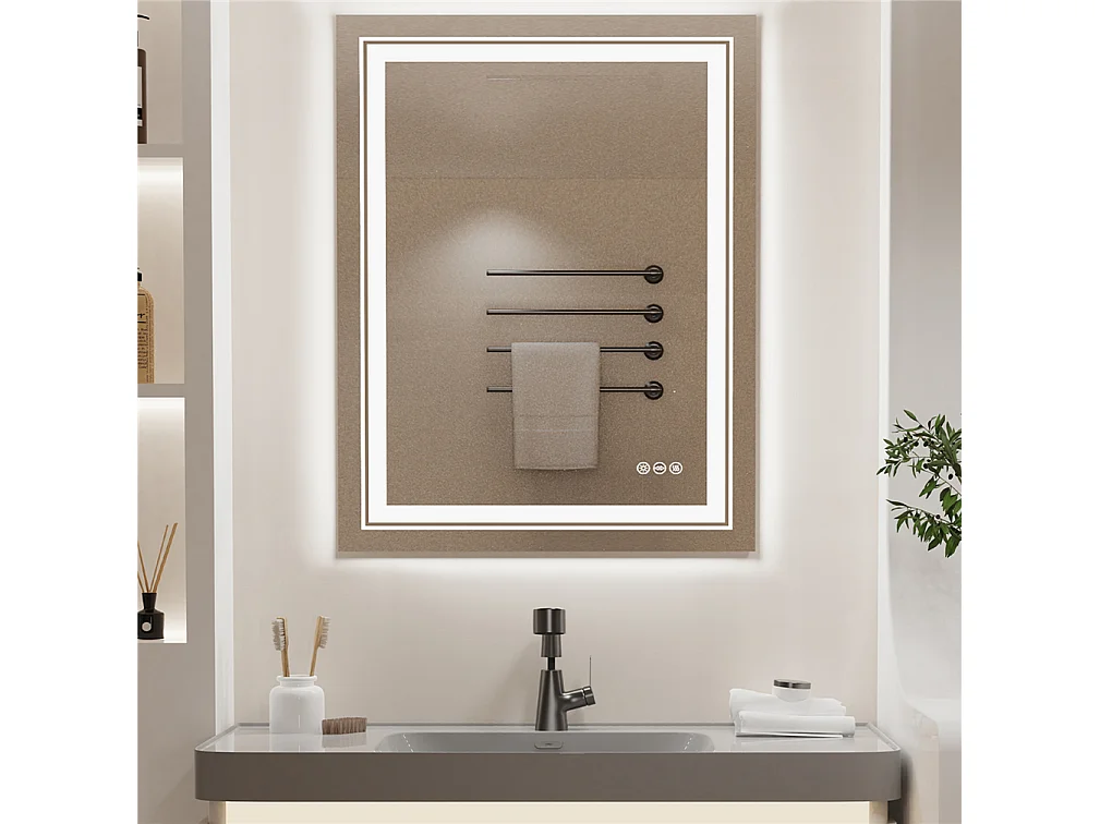 Lustro łazienkowe LED 70x50cm prostokątne podświetlane lustro ścienne anty-parowanie 50x70cm 2166927