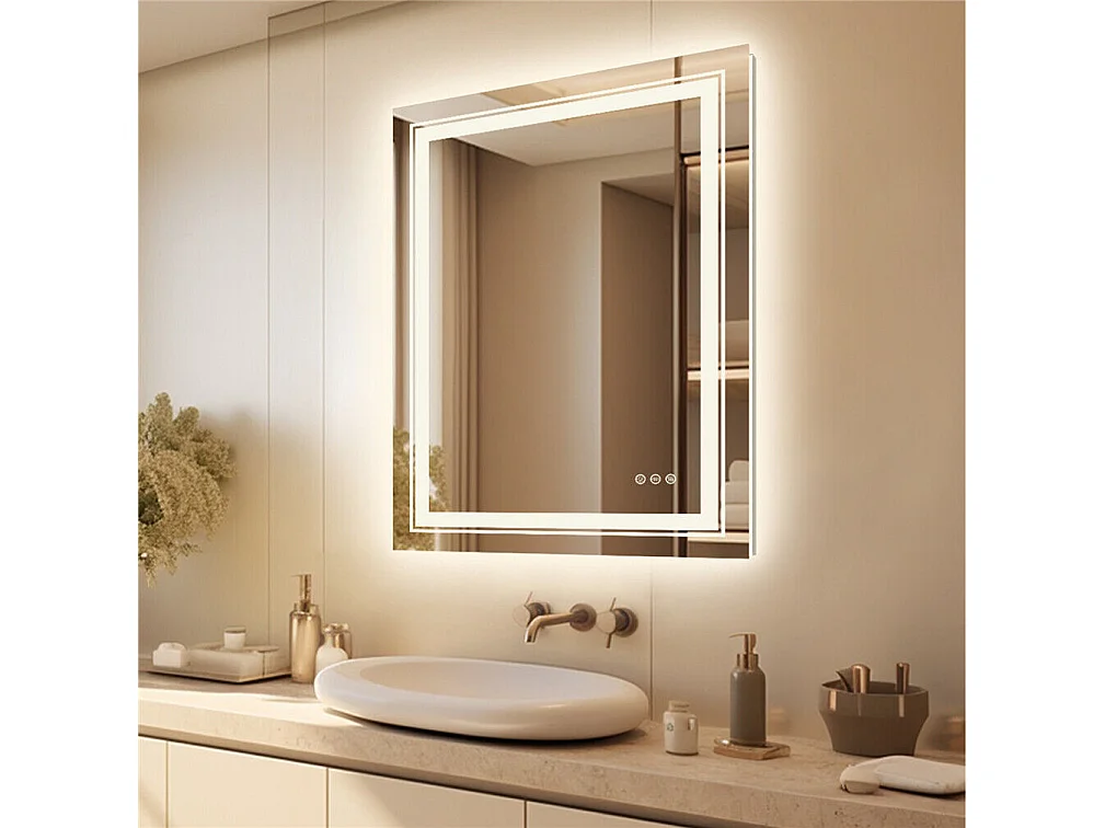 Lustro łazienkowe LED 90x70cm prostokątne podświetlane lustro ścienne anty-parowanie 90x70cm 2166929 - obrazek 1