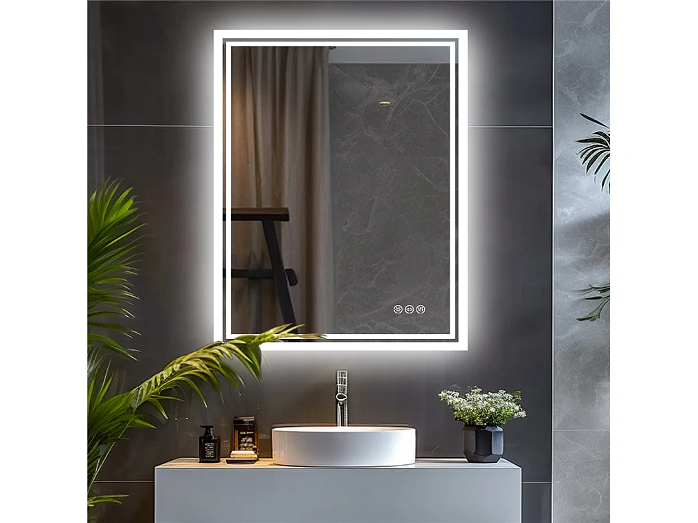 Lustro łazienkowe prostokątne LED z 3 regulowanymi kolorami oświetlenia 90x70cm 2166937 - obrazek 1