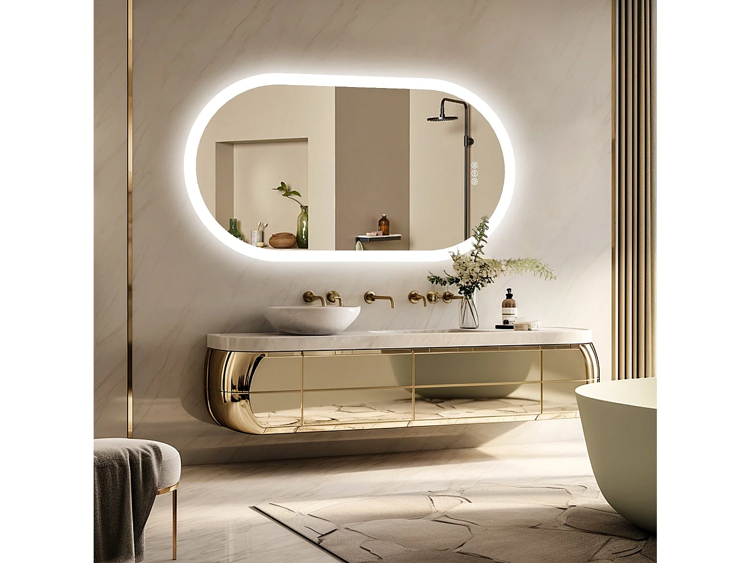 Lustro łazienkowe owalne LED 120x60cm lustro podświetlane z 3 regulowanymi kolorami anty-fog 60x120cm 2166949 - obrazek 1