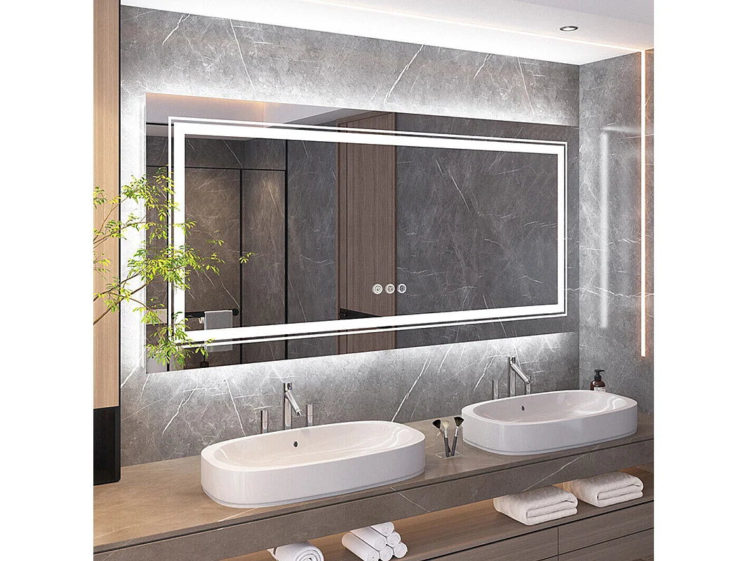 Lustro łazienkowe LED 120x80cm prostokątne lustro ścienne światło przeciwmgielne 120x80cm 2166947 - obrazek 1