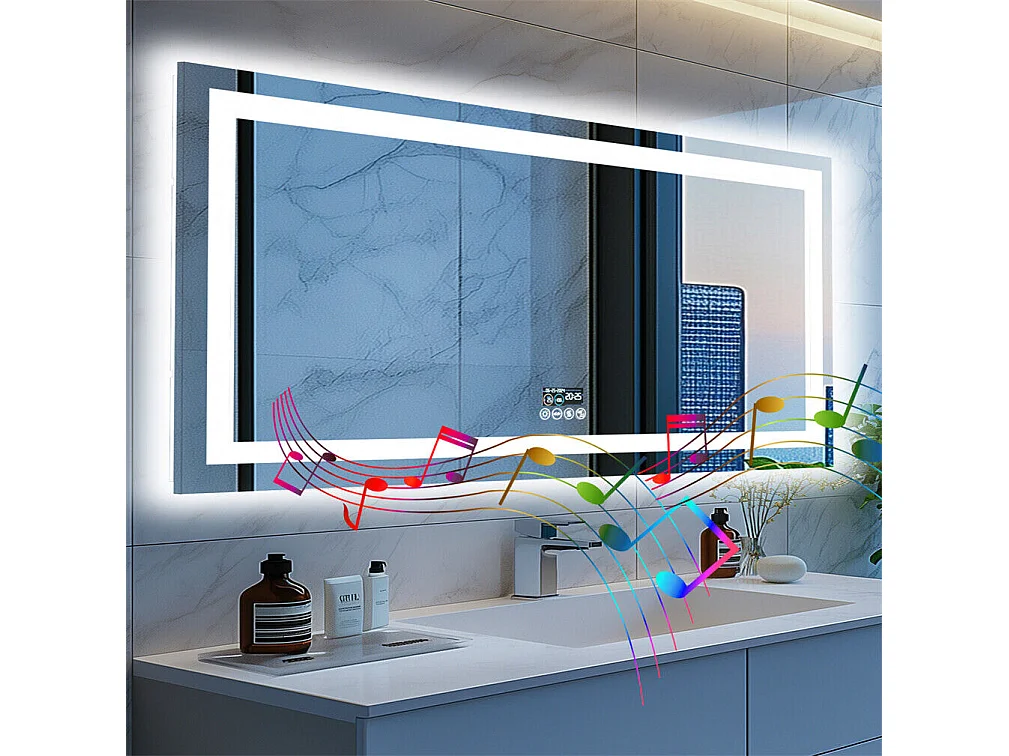 Lustro łazienkowe 160x80cm LED regulowane + przeciwmgielne + Bluetooth 5.2 + Zegar + 3 kolory 4 przyciski 3502645 - obrazek 1