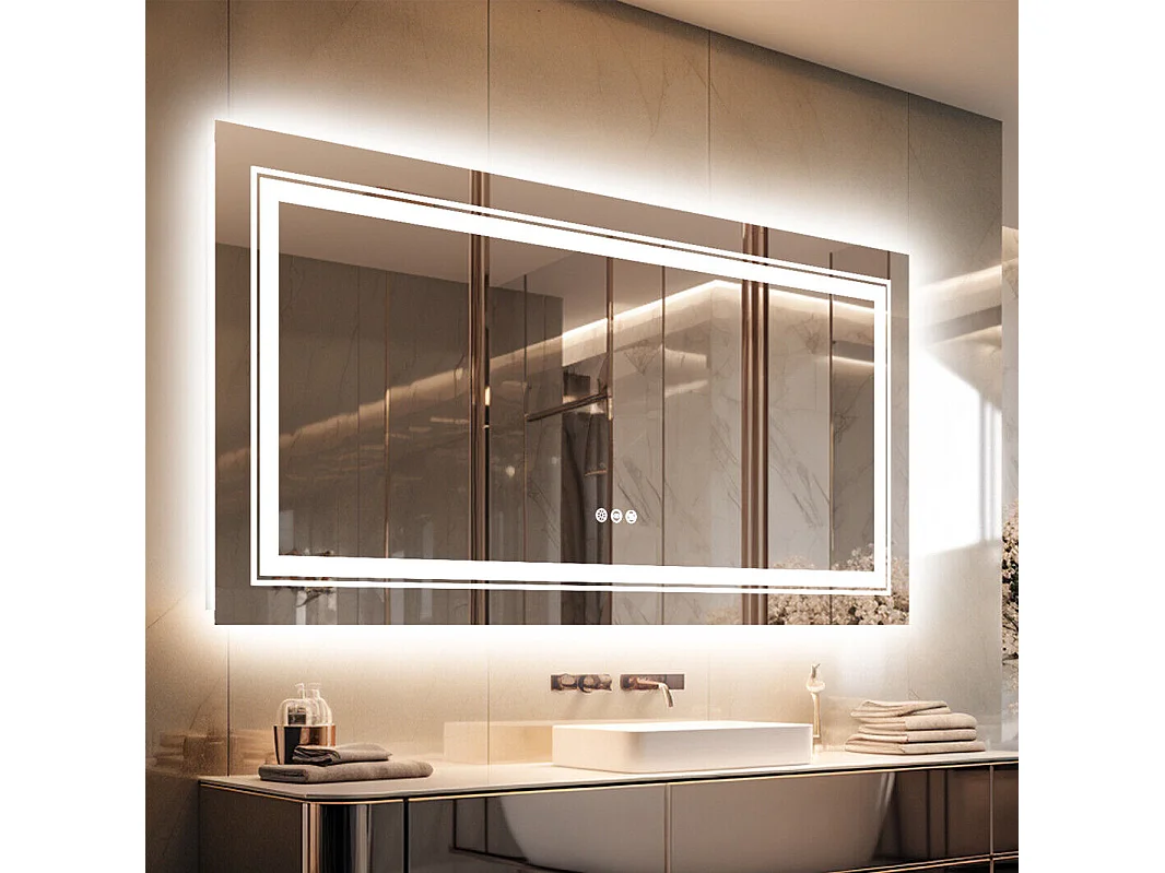 Lustro łazienkowe LED 100x60cm prostokątne lustro ścienne antyparowe 100x60cm 2166959 - obrazek 1