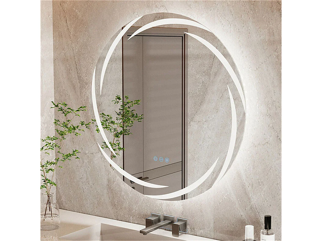 Lustro łazienkowe ścienne, lustro z podłączeniem LED, lustro podświetlane i przeciwmgielne, lustro toaletowe z 3 ekranami dotykowymi, 80x80cm 2166911 - obrazek 1