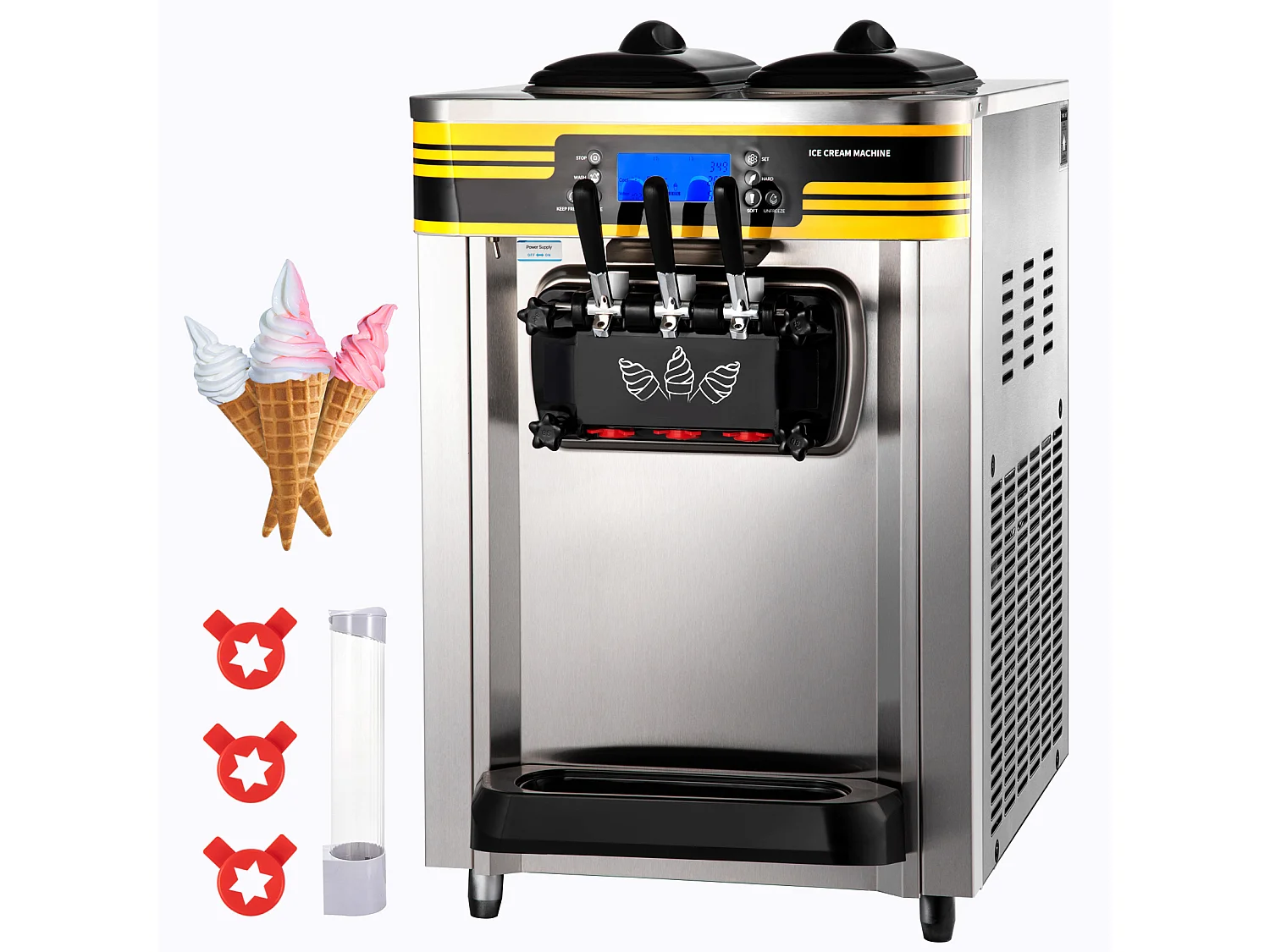 Maszyna Do Lodów SucceBuy, 22-30L/H, 2350W, Włoska Maszyna Do Lodów Z 6L Przepychaczem, Z Jednym Kliknięciem 3 Smaki dla Kawiarnia i Snack-Bar 4097898