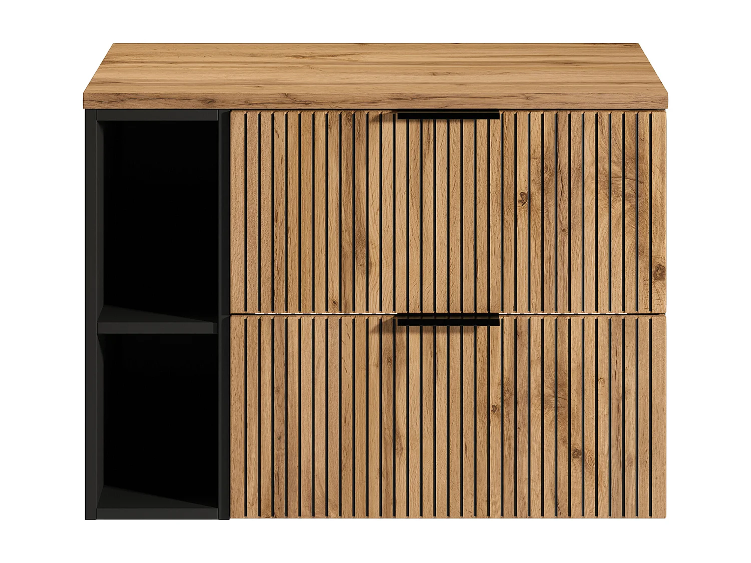 Szafka pod umywalkę wisząca ryflowana z wnękami – Naturalny jasny – szer. 80 cm – MADELA 4099599