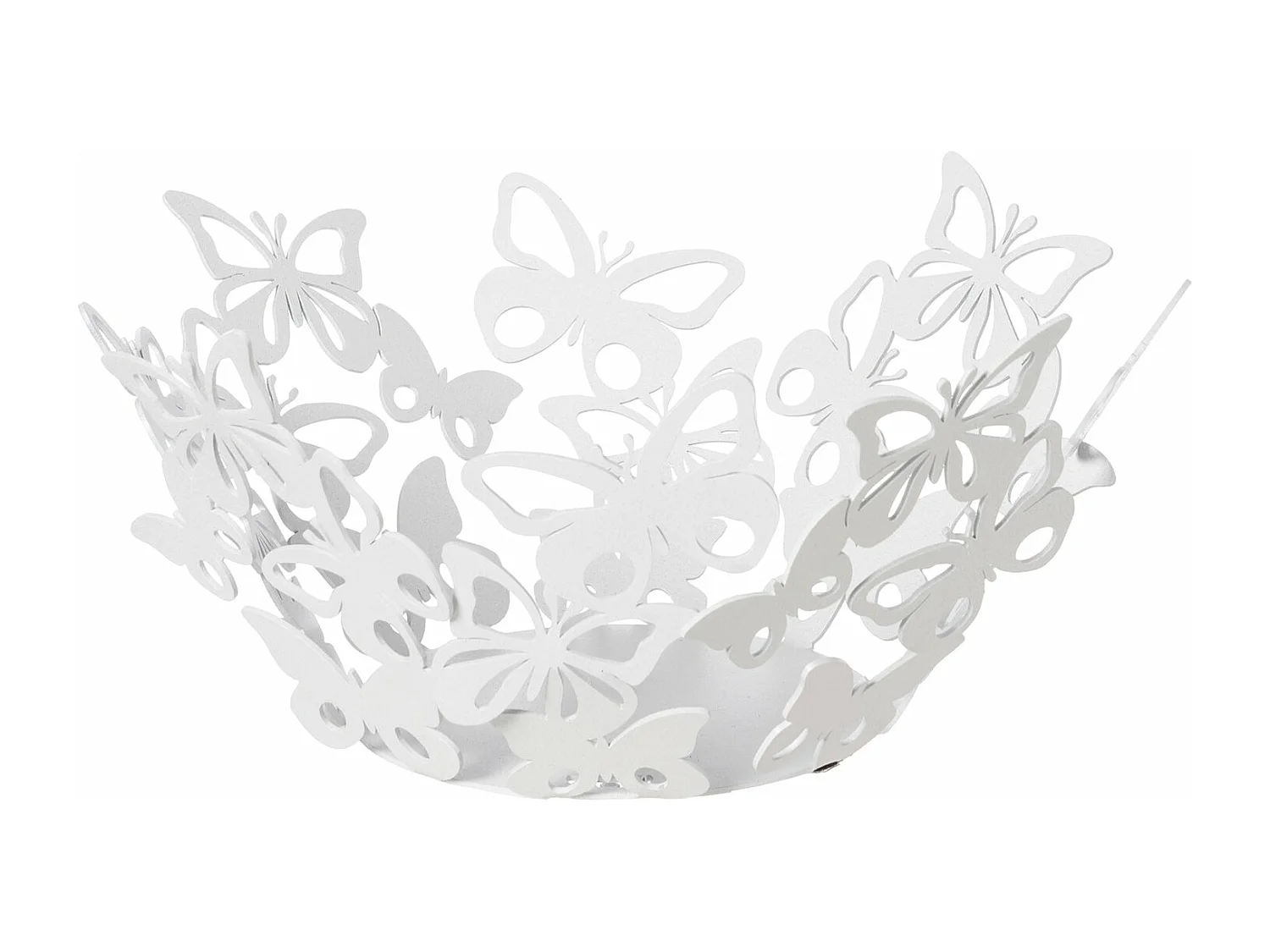 Mały element centralny Farfalloso Ø31 cm z perforowanego żelaza, kolor białego marmuru, nowoczesny design z motylami, elegancka dekoracja stołu, 4104989