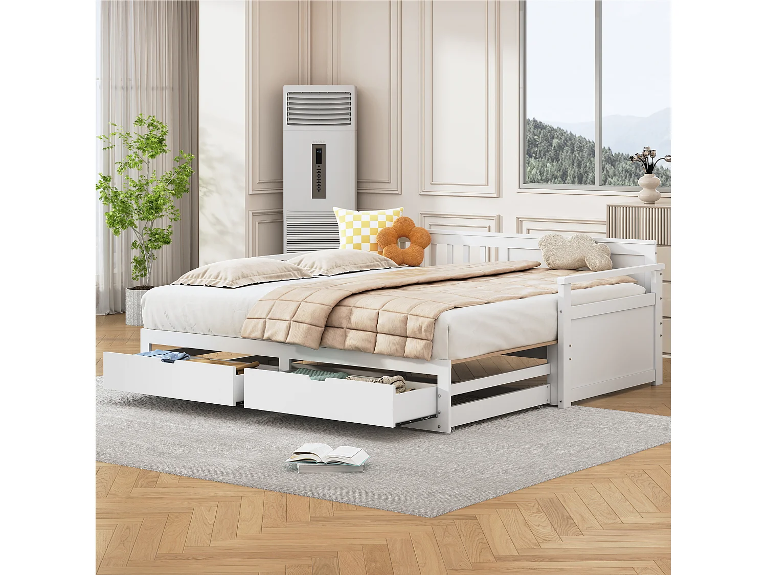 Łóżko wysuwane 90 x 190 cm/180 x 190 cm z 2 szufladami – lite drewno – białe 3094888