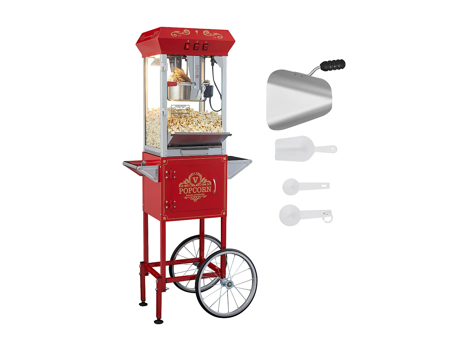 Maszyna Do Popcornu SucceBuy, Maszyna Do Popcornu z Wózkiem, 850 W, 8 oz, 48 Kubków, Czerwony, 610 x 410 x 1395 mm 4191609