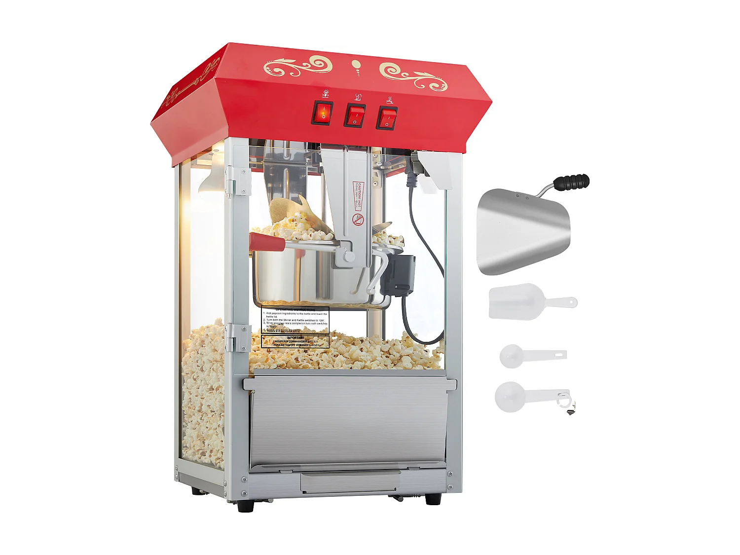 Maszyna Do Popcornu SucceBuy, 850 W, Maszyna Do Popcornu 227 ml, Przygotowuje 48 Kubków na Partię, W Zestawie 4 Łyżki, Styl Kina, Czerwony 4191610