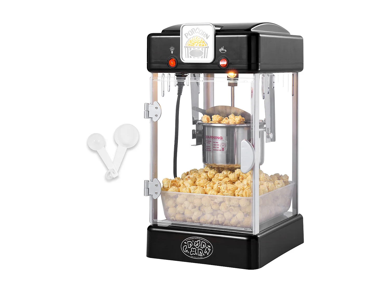 Maszyna Do Popcornu SucceBuy 300 W, Maszyna Do Popcornu Stołowa z Drzwiami z PP, W Zestawie 2 Łyżki i Talerz, Styl Kina, Czarny 4191617
