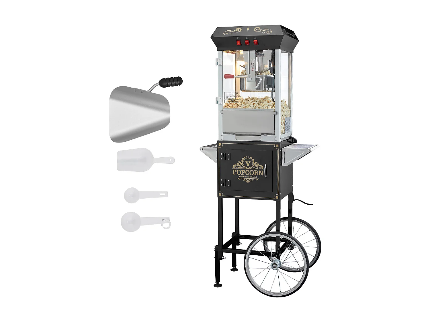 Maszyna Do Popcornu SucceBuy, Maszyna Do Popcornu 850 W z Wózkiem, Czajnik 227 g na 48 Kubków na Partię, W Zestawie 4 Łyżki, Czarny 4191620