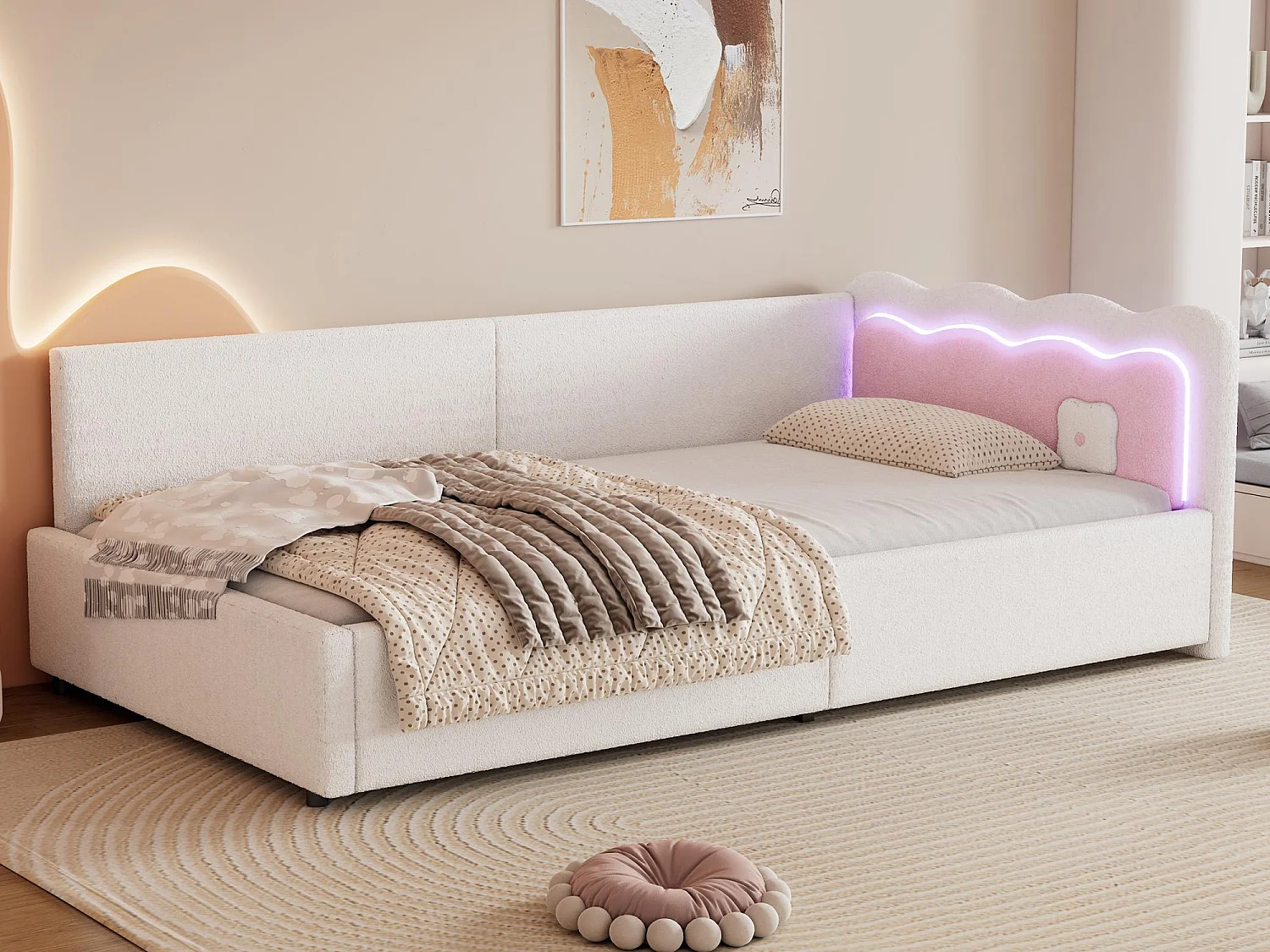 Łóżko z pojemnikiem 90x200 cm - z oświetleniem LED - z listwowym stelażem - Biały 4216545 - obrazek 1