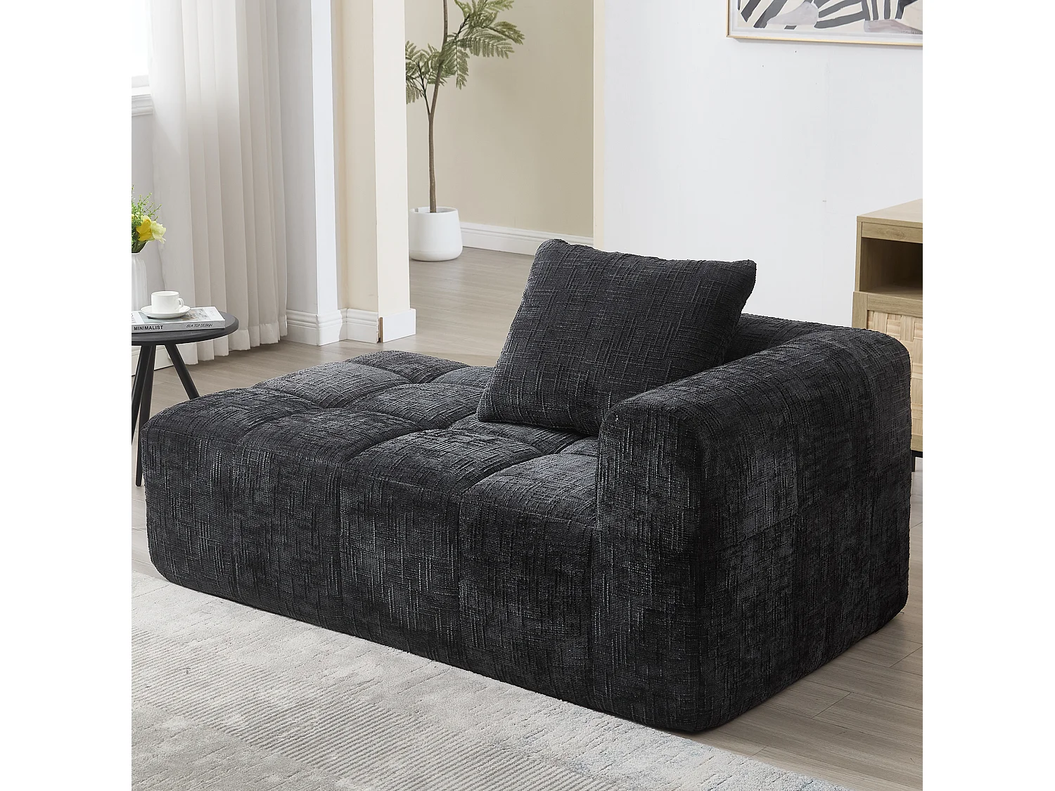 Czarna sofa 1-osobowa – Prosta sofa z poduszkami i kieszeniami – wzór śniegu 4274249