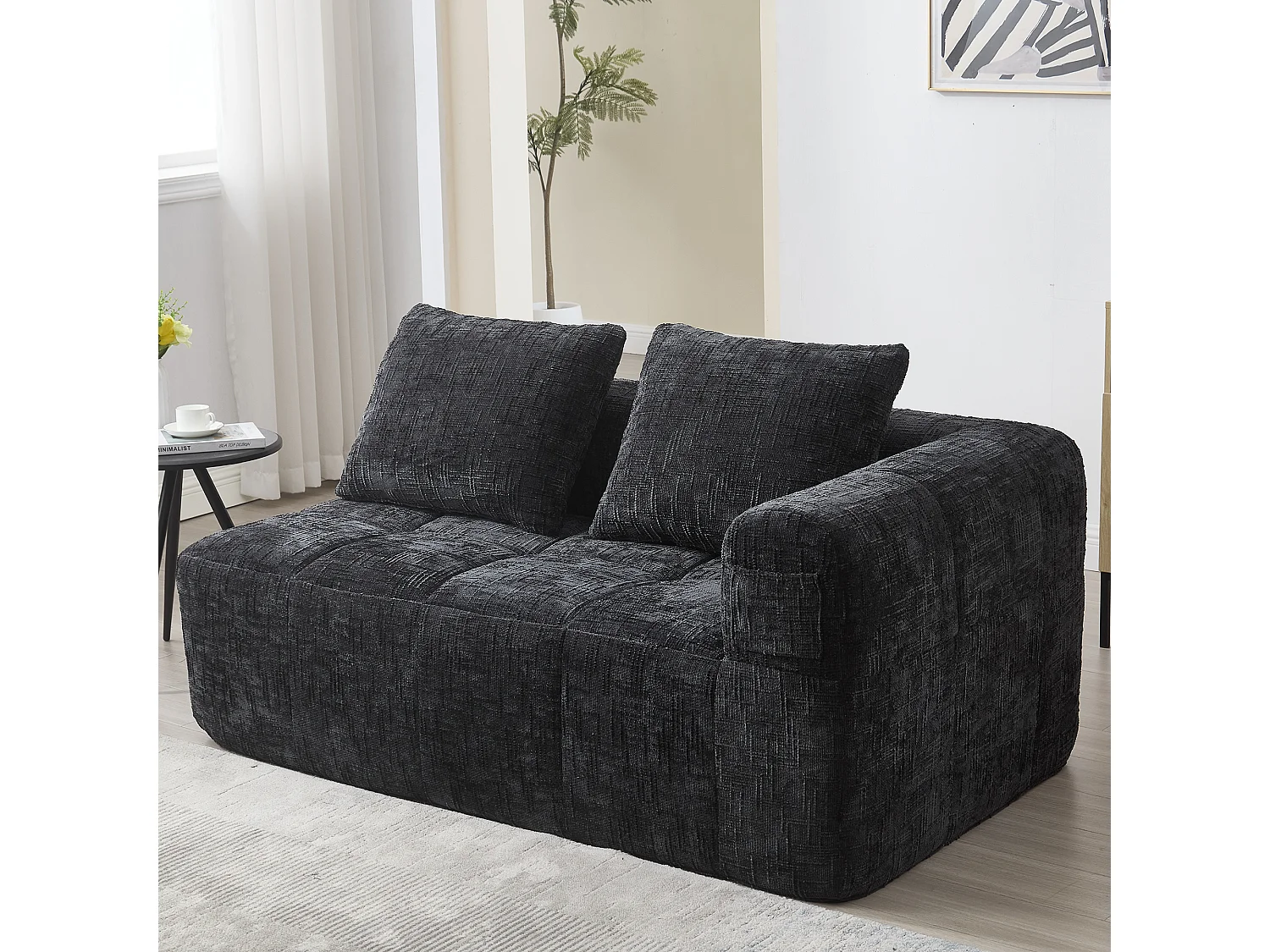 Czarna sofa 2-osobowa - prosta sofa z poduszkami i kieszeniami - szenil - wzór śniegu 4274262 - obrazek 1