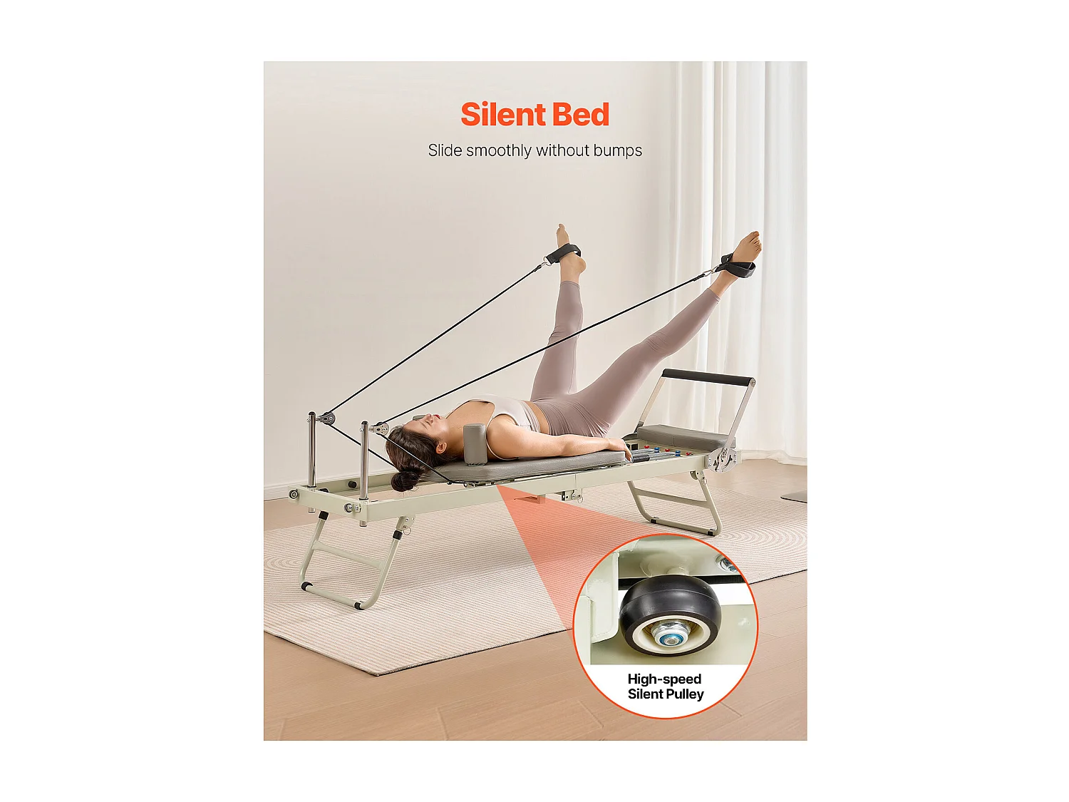 Maszyna do Pilatesu SucceBuy Składany Reformer do Pilatesu, Maszyna do Ćwiczeń o Maksymalnym Obciążeniu 181,44 kg, Wyposażony w Podwójne Sprężyny i Linki 4299985