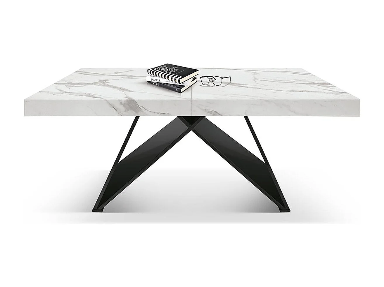 Drewniany stół, białe wykończenie, czarna drewniana podstawa, rozkładany 160x90-240x90 - VULCANO 4302982 - obrazek 1