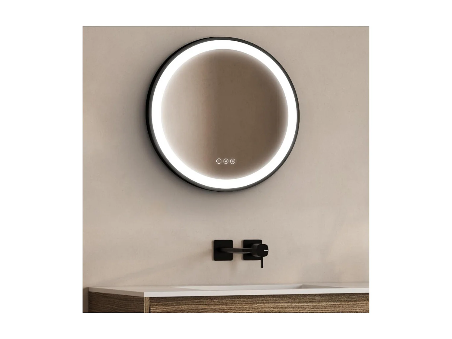 Lustro okrągłe LED D60/120cm z czarną aluminiową ramą AUREYA 4143001 - obrazek 1