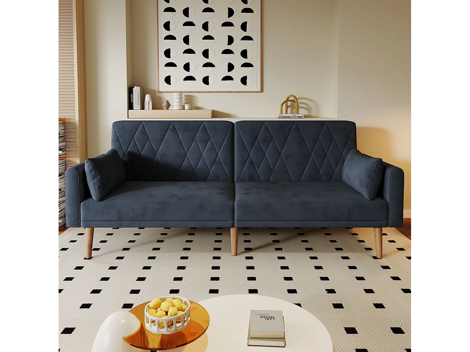 Czarna, welurowa sofa dwuosobowa, regulowane oparcie i podłokietniki, nowoczesny design, do salonu lub sypialni 4316546 - obrazek 1