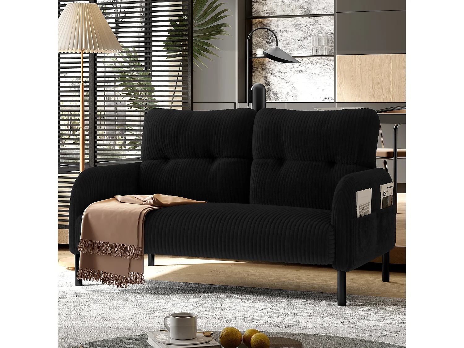 Czarna sofa prosta - Fotel z oparciem i kieszeniami bocznymi - sztruks - do biur i salonów 4335742 - obrazek 1
