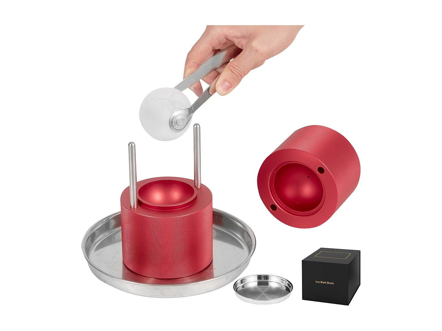 Maszyna do Lodu SucceBuy 60 mm, Pressa do Lodu Kuli w Okrągłym Aluminium dla Whisky, Czerwona 4340409