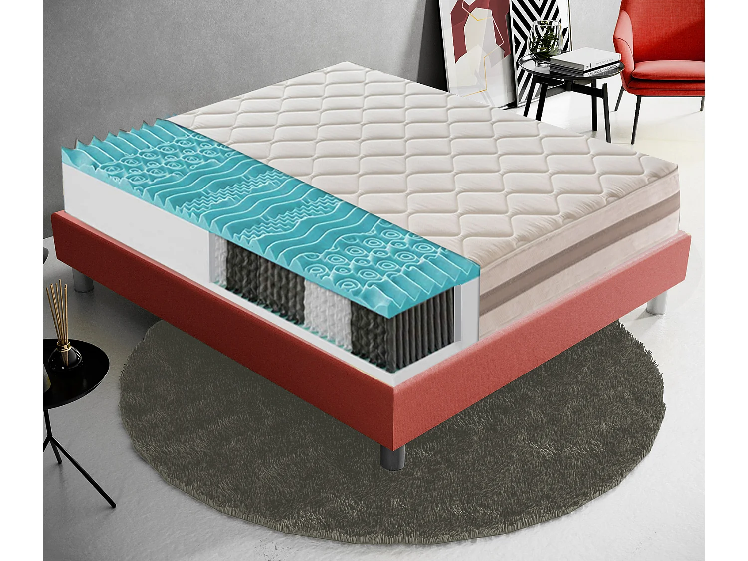 Materac kieszeniowy 120x200 cm - pianka memory - grubość 22 cm 4378619 - obrazek 1