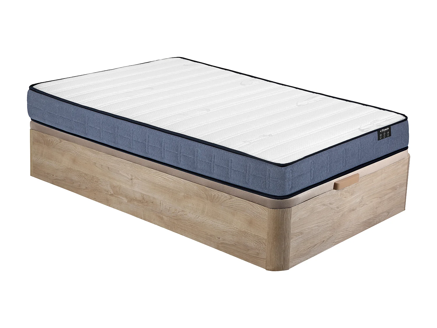 Zestaw 90 x 190 cm: stelaż ze skrzynią w jasnym naturalnym kolorze + materac ze sprężynami kieszeniowymi, grubość 19 cm – DAYNI od YSMÉE 4344967