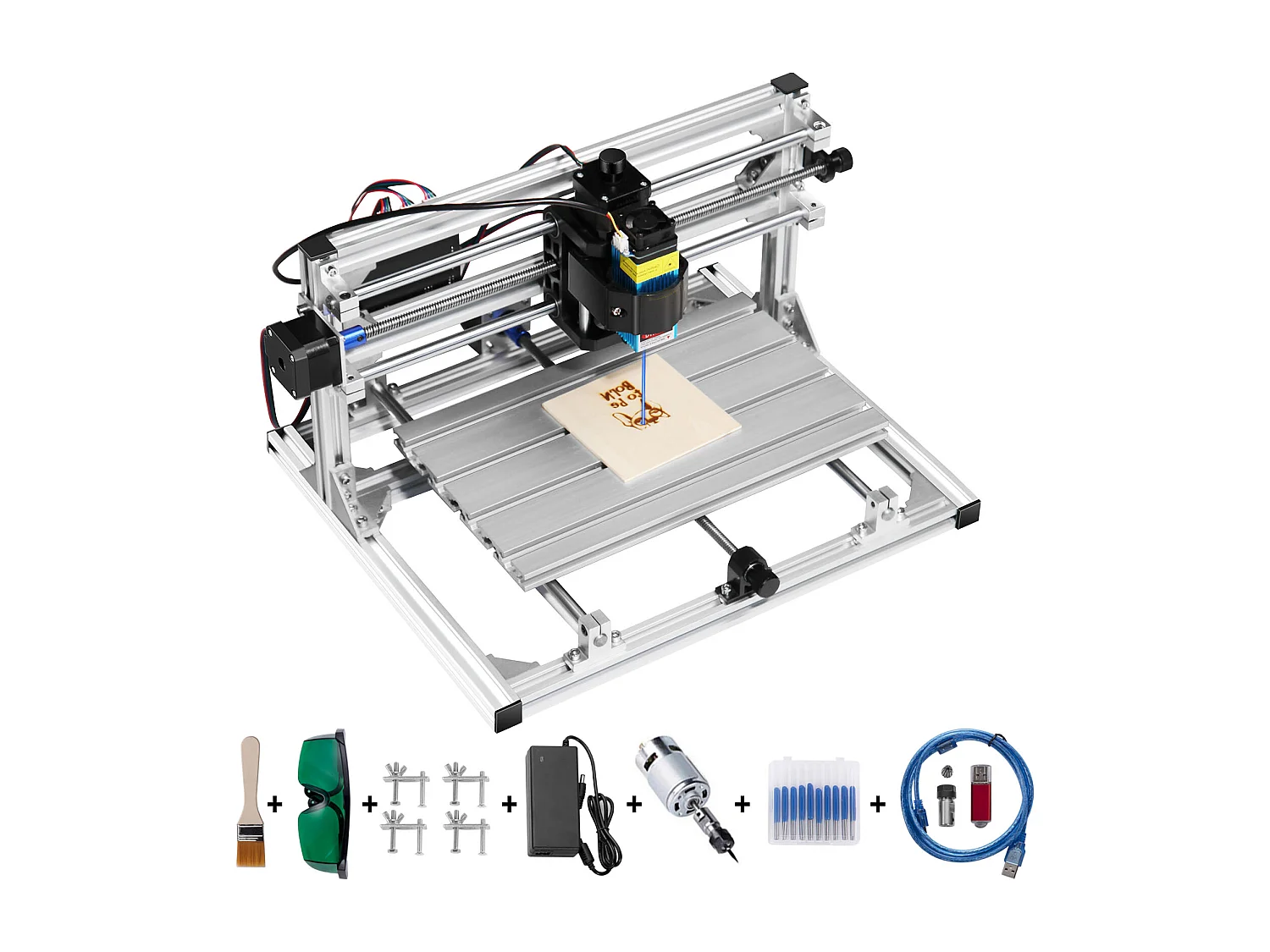 Maszyna Do Grawerowania, SucceBuy Zestaw Grawerowania 3 Osi CNC 3018 DIY z Laserem 500 mW, Freza do Drewna, PCB 4382040