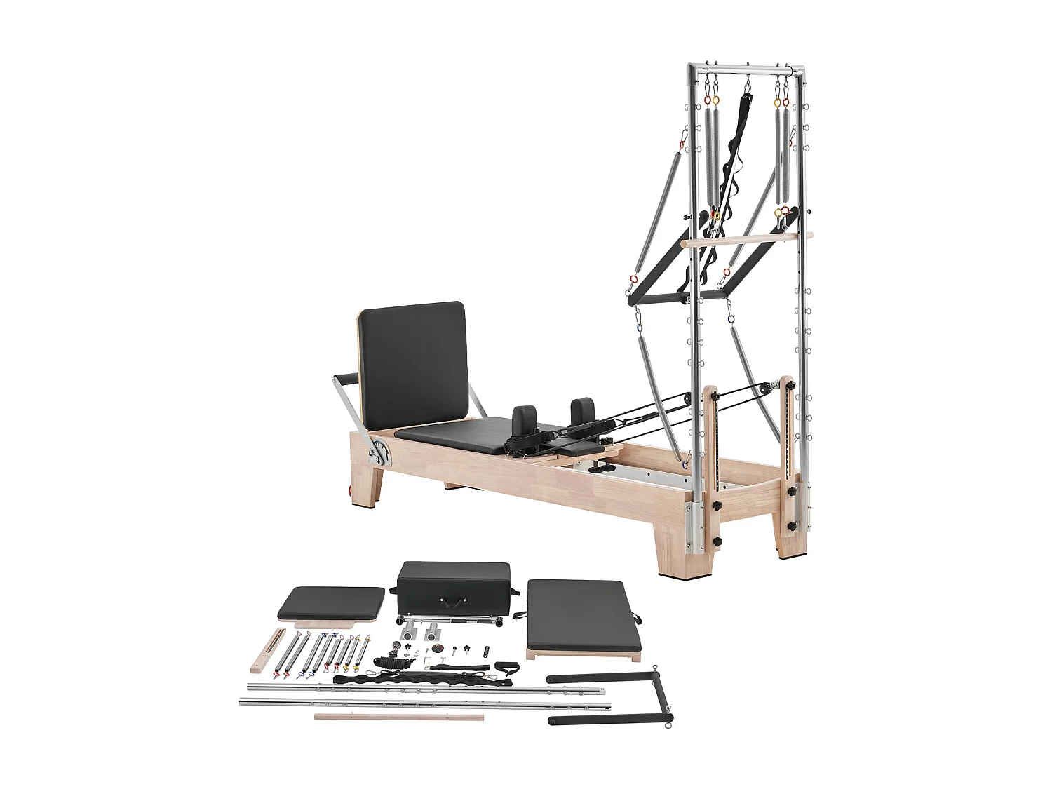 Maszyna do Pilatesu SucceBuy Drewniany Reformer do Ćwiczeń Pilates z Jogą Oporową 4385519 - obrazek 1