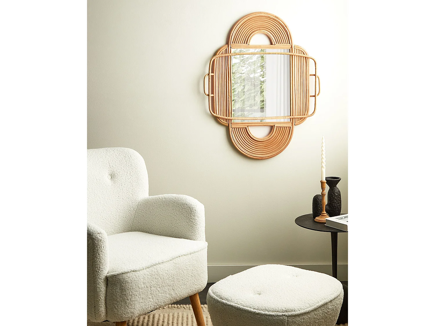 Lustro ścienne ALCORN 70 cm 90 cm Rattan Naturalny 2142415 - obrazek 1