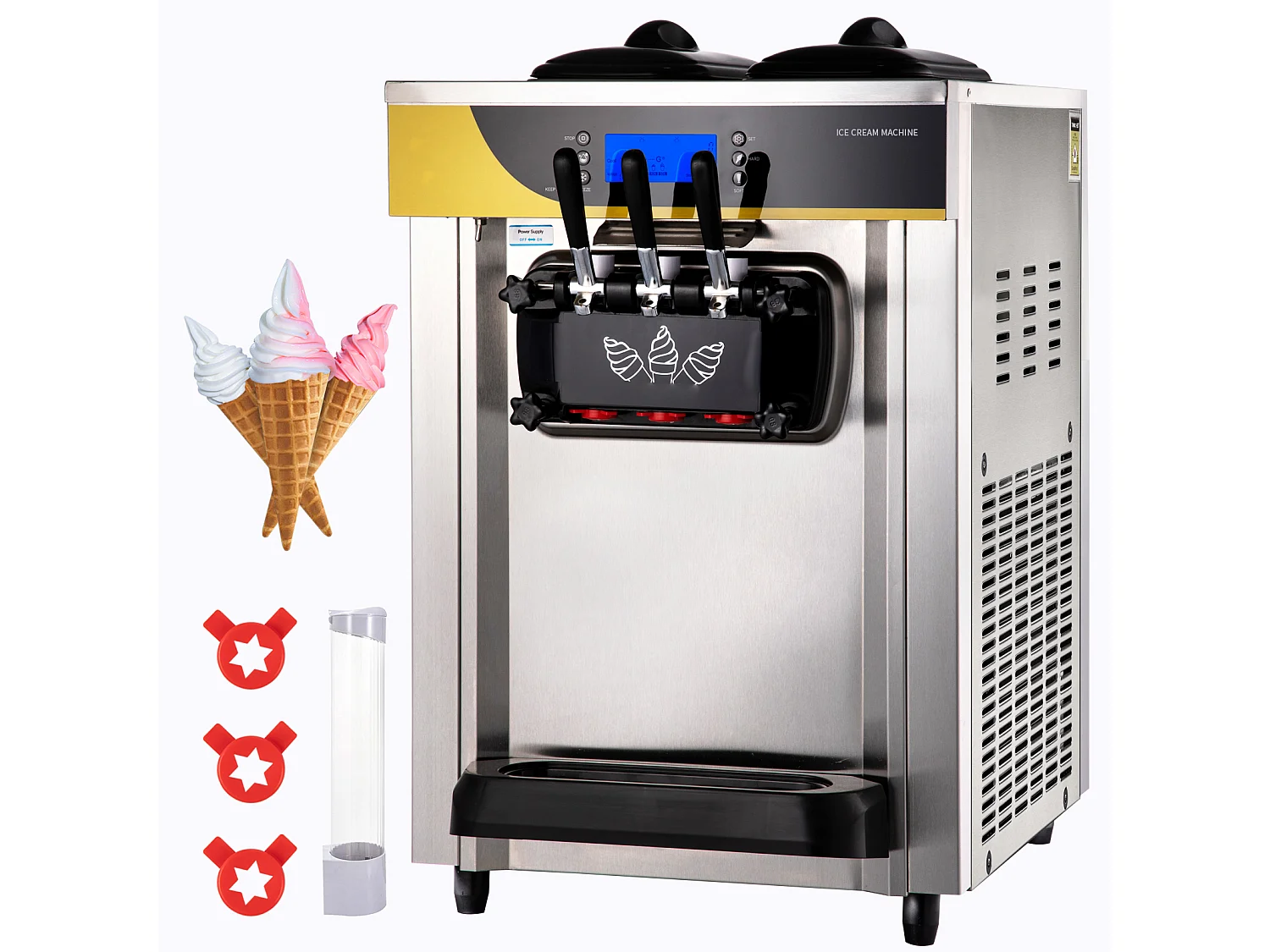 Maszyna do Lodów Miękkich SucceBuy, 22-30 L/H, 2200 W, Komercyjna Maszyna do Lodów Włoskich Przepychacz 2×6 L 4170321