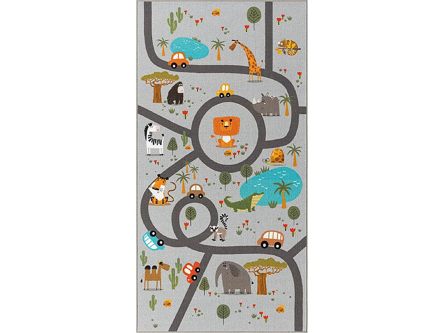 Dywan Happy Life Zabawa Safari - Szary - 80x150 cm 4404665 - obrazek 1