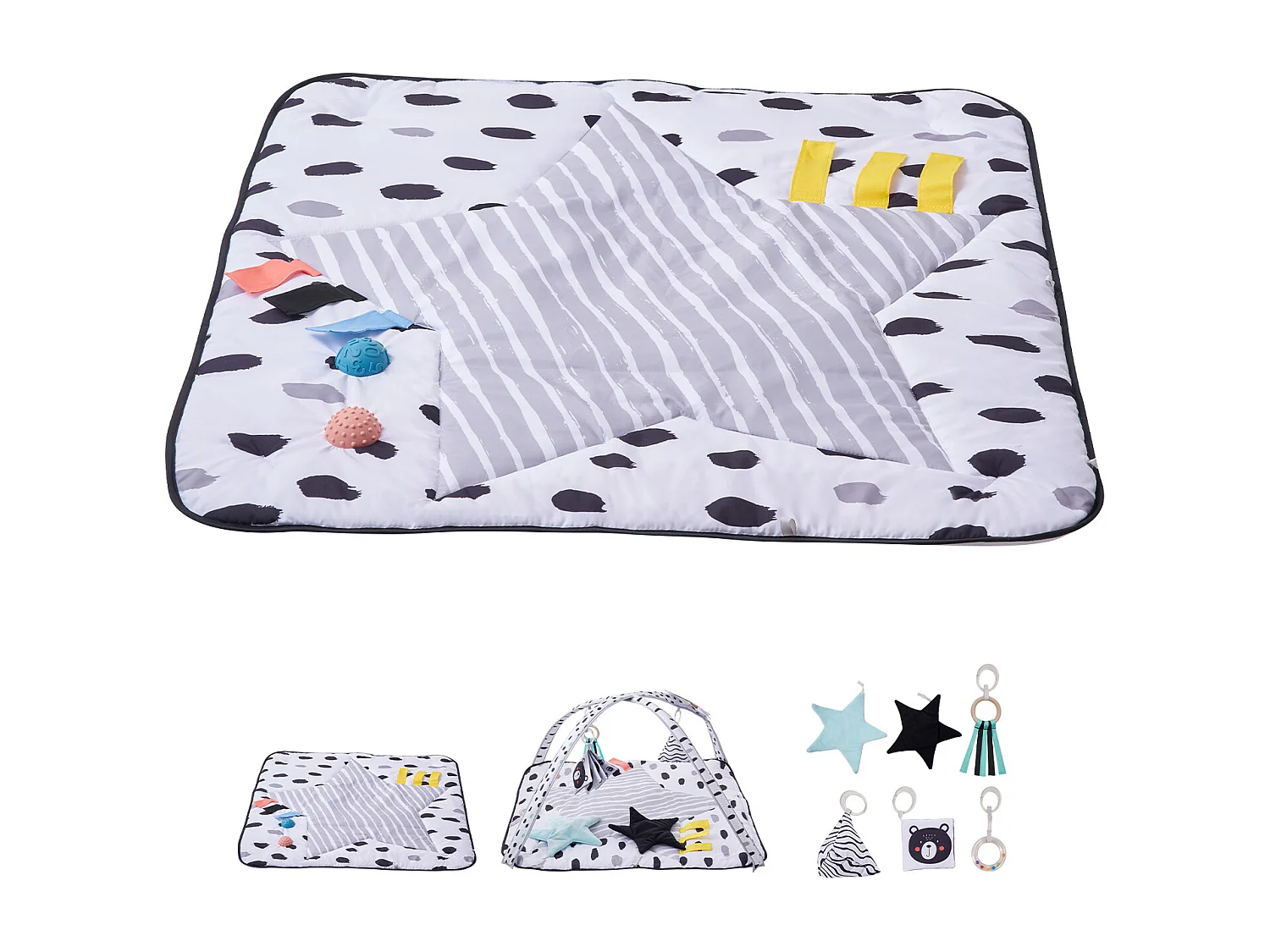 Mata Zabawowa dla Niemowląt, SucceBuy Mata do Ćwiczeń dla Niemowląt-Czas na Brzuszku z 6 Zabawkami Sensorycznymi, 87.5 × 87.5 cm 4340112