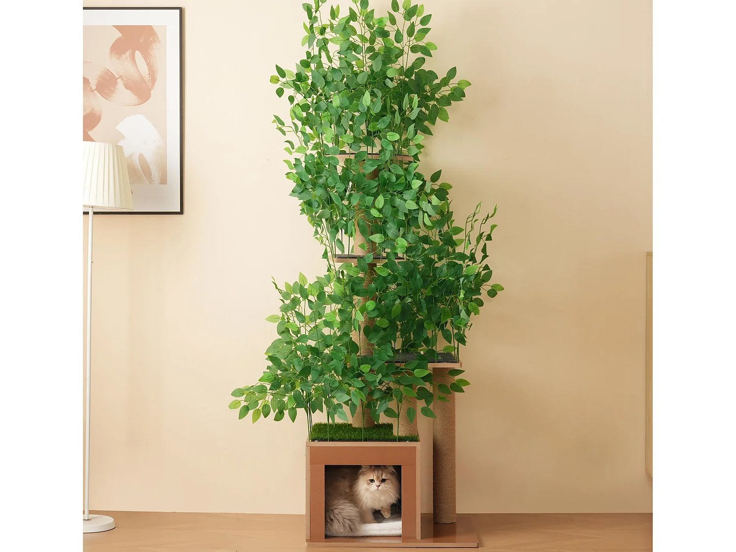 Drzewko dla kota o wysokości 190 cm – z 4 platformami i 1 otworem dla kota – zdejmowane listwy – zielony 4423497