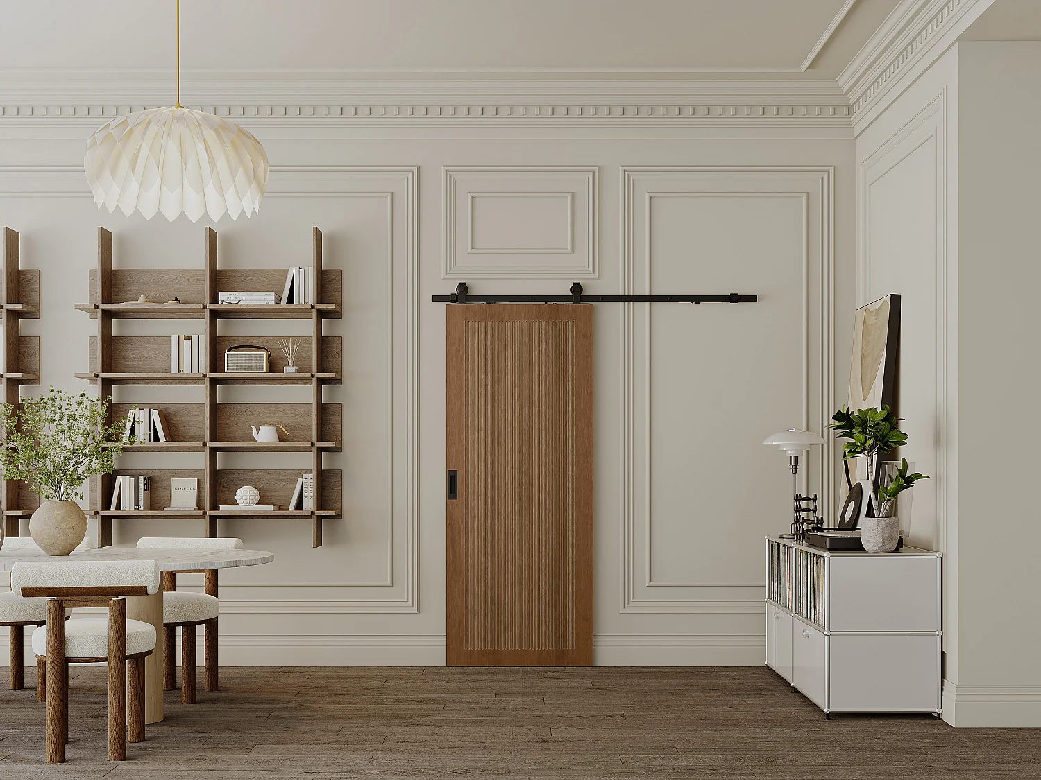 Drzwi przesuwne naścienne z MDF i drewna naturalny ciemny - wys. 205 x szer. 73 cm - SANDORA 3363458 - obrazek 1