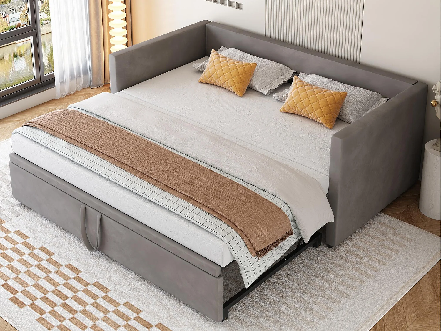 Łóżko z weluru z materacem na listwach - 90/180x200cm - Szare 1532105 - obrazek 1