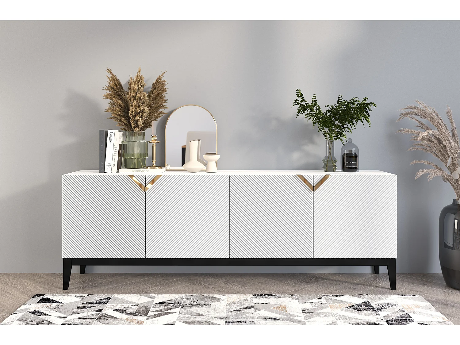 Drewniana komoda Visby DEMI LONG / kolor biały + czarne nogi 2741677 - obrazek 1