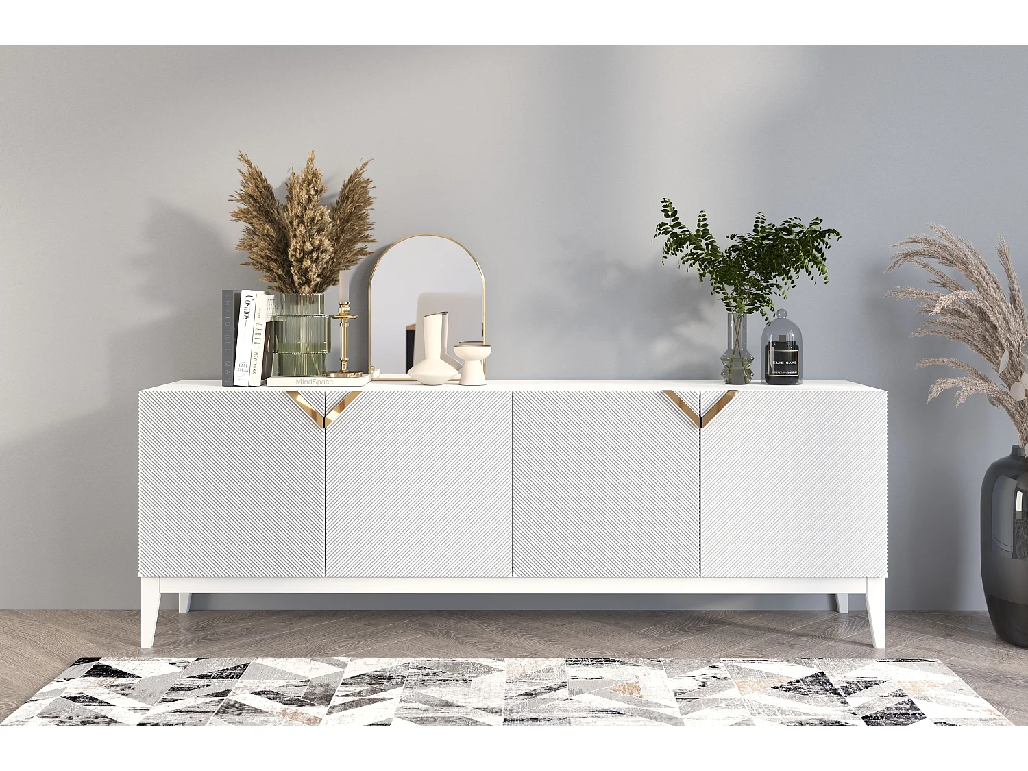 Drewniana komoda Visby DEMI LONG / kolor biały + białe nogi 2741685 - obrazek 1