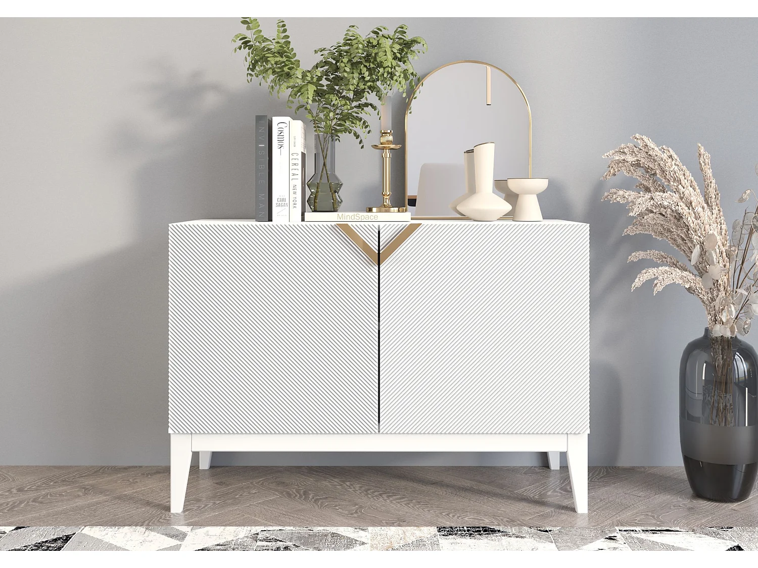 Drewniana komoda Visby DEMI LONG 2D / biały + białe nogi 3508183 - obrazek 1