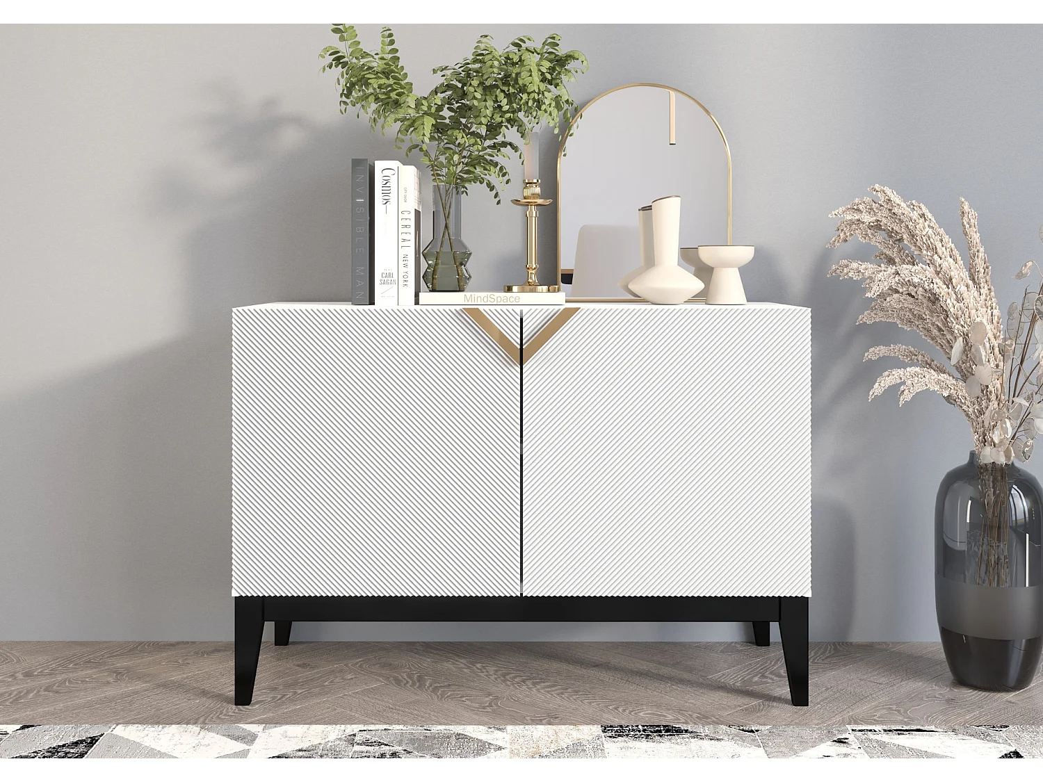 Drewniana komoda Visby DEMI LONG 2D / biały + czarne nogi 3508187 - obrazek 1