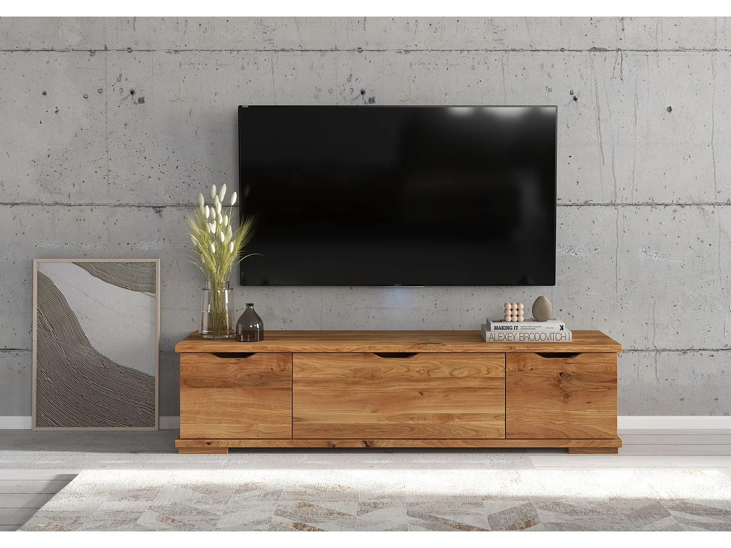 Drewniana szafka Rtv dębowa Arhus/Lakier naturalny 3277416 - obrazek 1