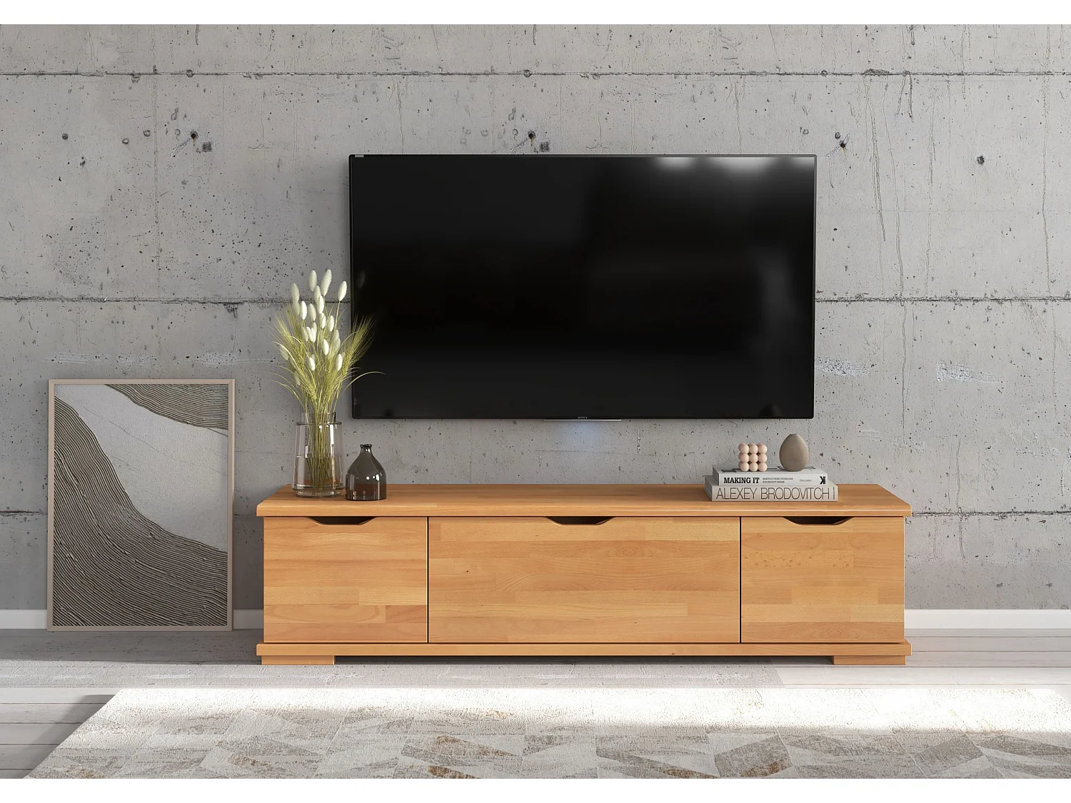 Drewniana szafka Rtv bukowa Arhus z szufladami/Naturalny 3277394