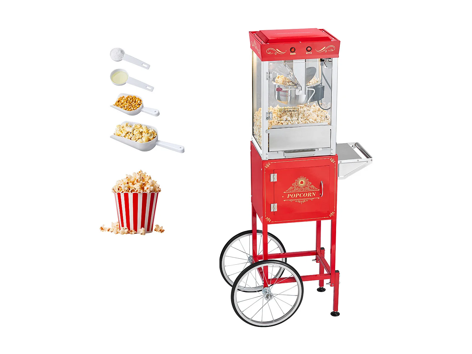 Maszyna do Popcornu SucceBuy z Wózkiem, Eksplodująca do Kukurydzy 800 W, Duża Miska ze Stali Nierdzewnej 0,2 kg, 48 Filiżanek, z Sterowaniem 2 Przyciskowym 4631176