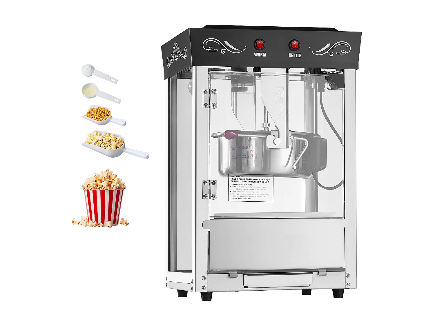 Maszyna do Popcornu SucceBuy Blatowa, Eksplodująca do Kukurydzy 800 W, Duża Miska ze Stali Nierdzewnej 0,2 kg, 48 Filiżanek na Partię, Ściana Szklana 4631179