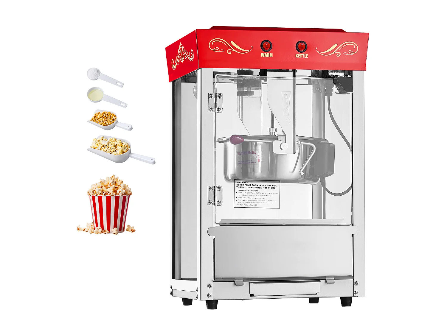 Maszyna do Popcornu SucceBuy Blatowa, Eksplodująca do Kukurydzy 800 W, Duża Miska ze Stali Nierdzewnej 0,2 kg, 48 Filiżanek na Partię, Ściana Szklana 4631180