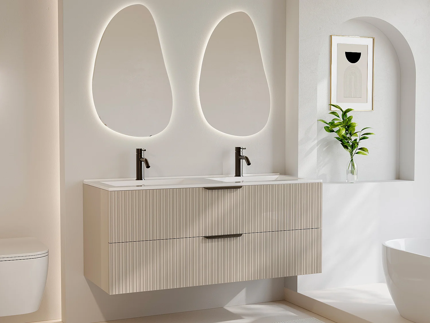 Szafka łazienkowa wisząca prążkowana - Kolor beżowy - 120 cm - DALIKO 3236679 - obrazek 1