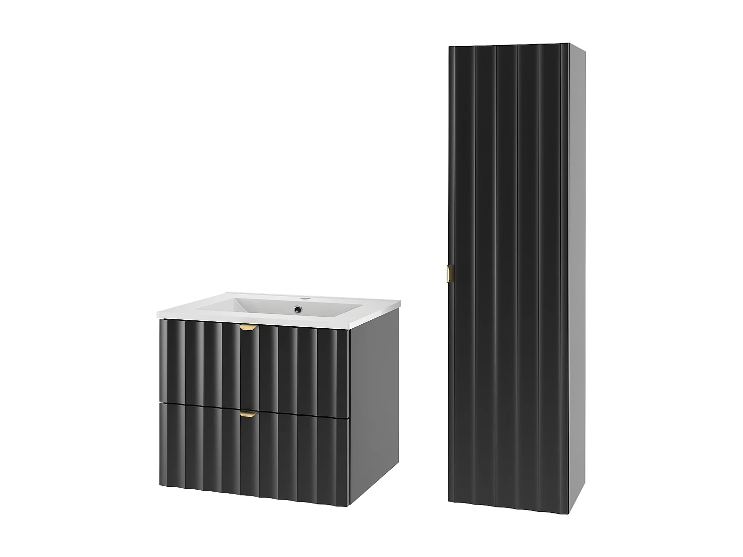 Czarny Zestaw Łazienkowy 60cm Szafka z Umywalką Słupek Ryflowane Fronty Arcos 4580046 - obrazek 1