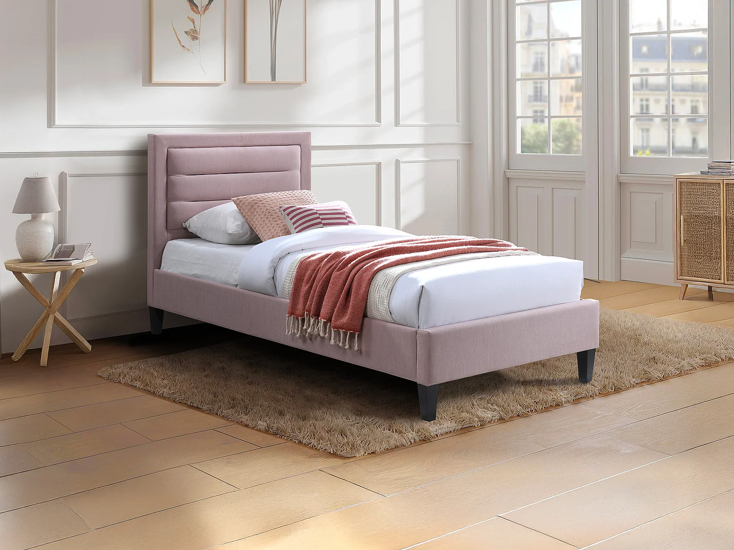 Łóżko 90 x 190 cm z zagłówkiem w kolorze różowym – Różowe – MACHUPIO 4076958
