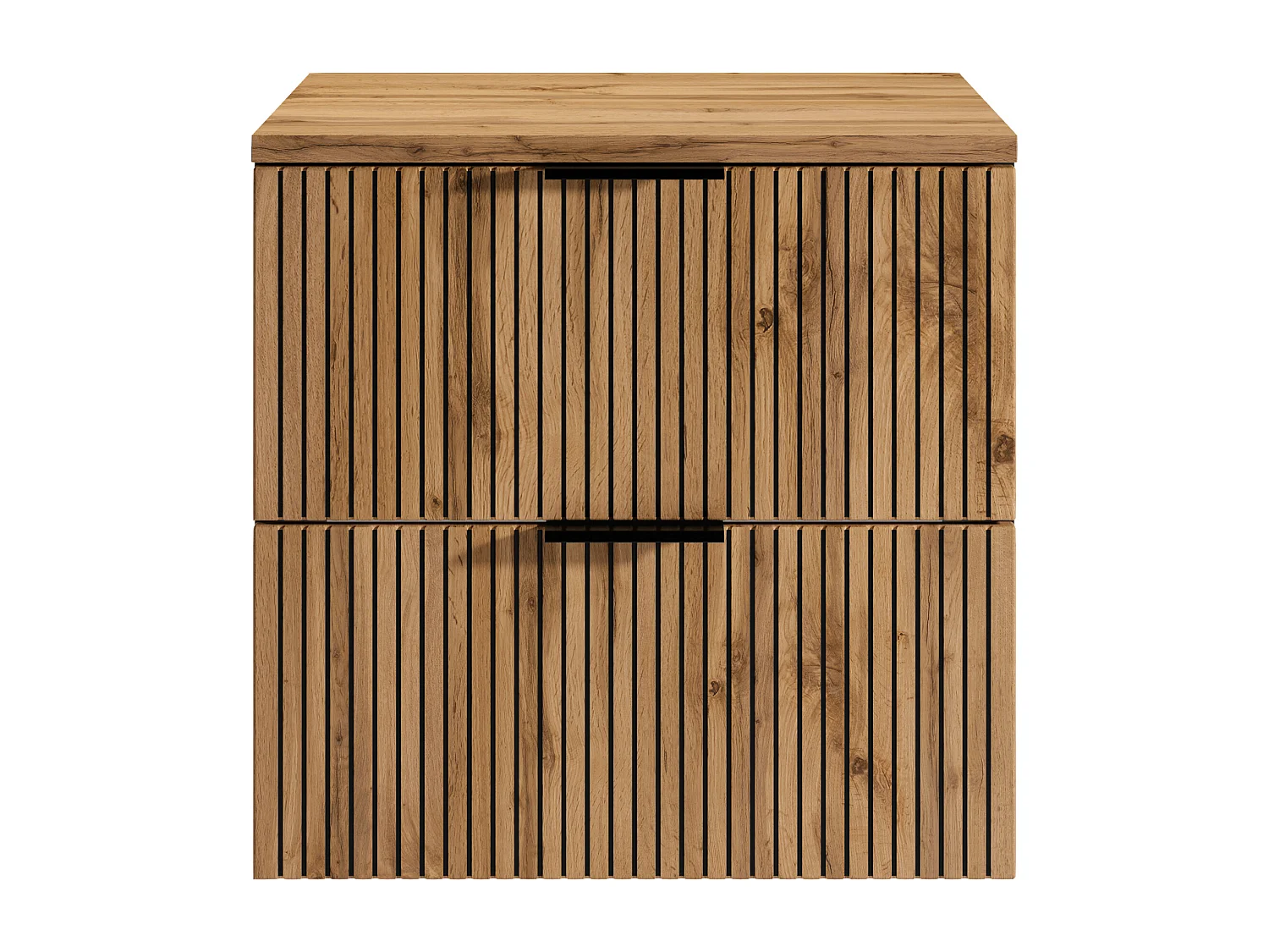 Wisząca szafka pod umywalkę z prążkowanym frontem i półką – jasny naturalny i czarny – 60 cm – MADELA 4727057