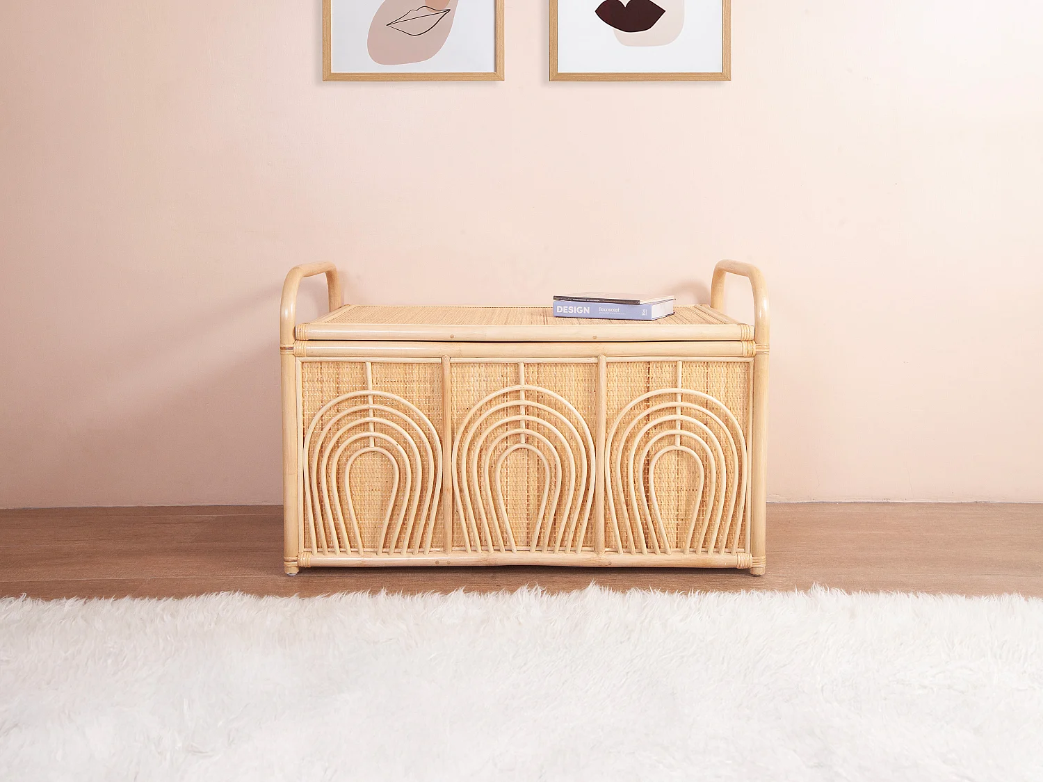 Skrzynia do przechowywania z plecionego rattanu – dł. 91 × szer. 48 × wys. 58 cm – naturalna – LUMORA 3904234